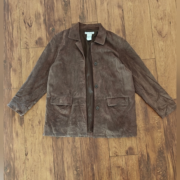 Brown Suede Jacket Genuine Leather Vintage Womens Large Button Down Moto Western - Picture 6 of 6